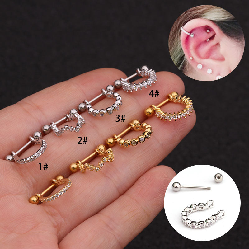 Zircon Soft Ear Bone Human Body Piercing Stud Earrings