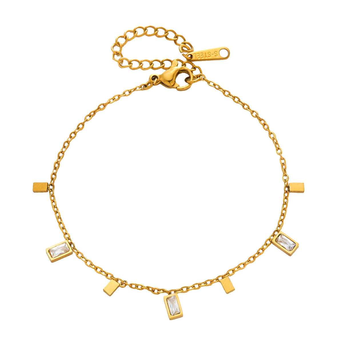 Small Square Inlaid Zircon Design Stainless Bracelet