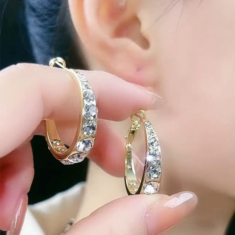 Flash Rhinestone Hoop Design Retro Fashion High Class Elegant Ear Earrings