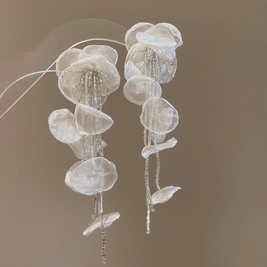 Needle Raffia Fabric White Flower Light Luxury Rings
