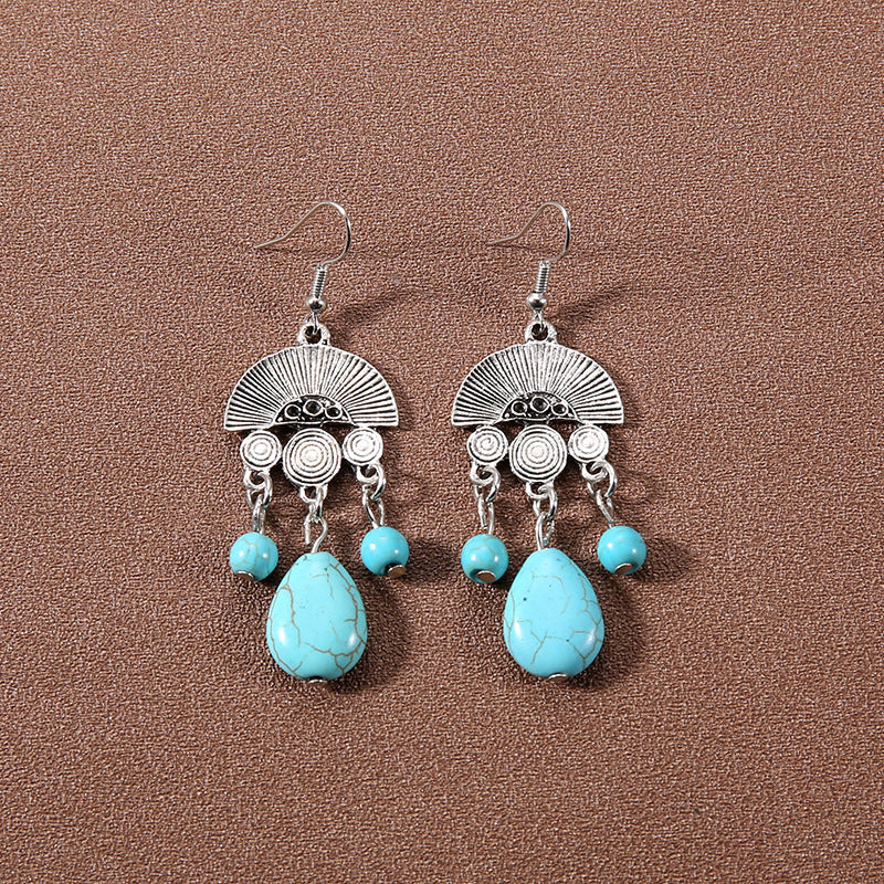Tassel Turquoise Retro Minority Ethnic Style Graceful Personality Tibetan Earrings