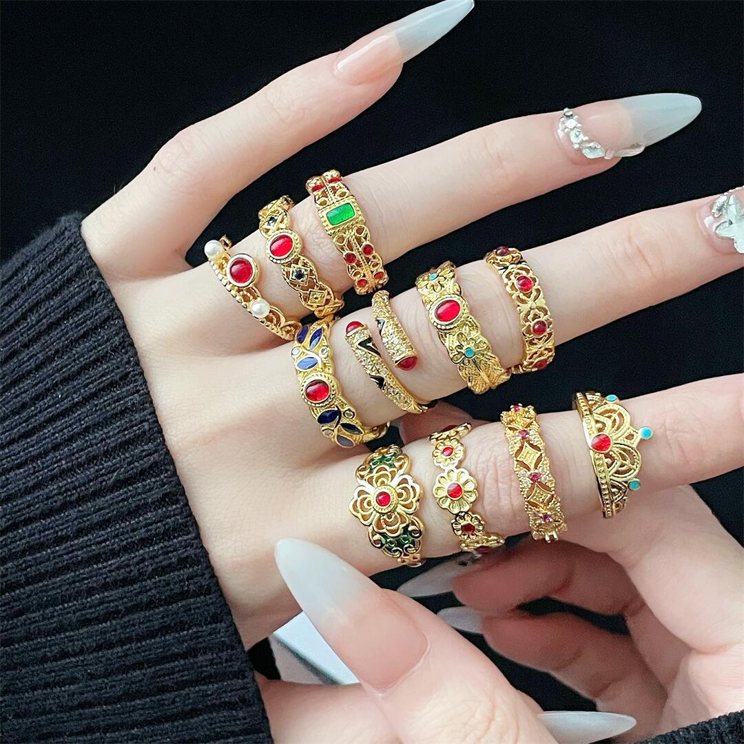 Ethnic Style Retro Color Enamel Drop Rings