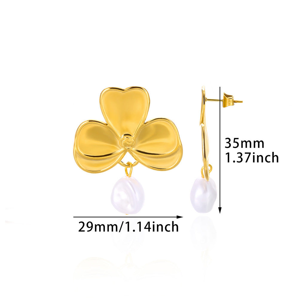 Wind Fashion Imitation Pearl Gold Stainless Steel Female Earrings