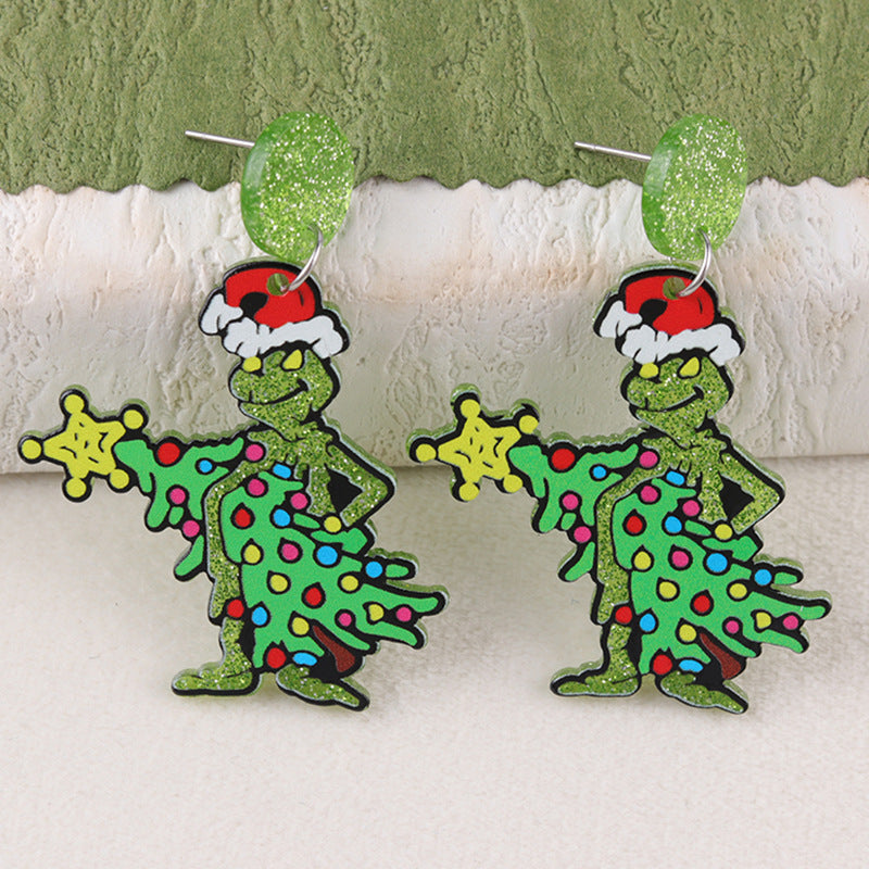 Christmas Niche Green Strange Acrylic Cartoon Earrings