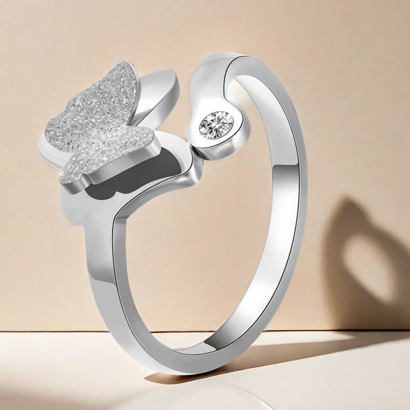 Men's Steel Fashionable Minority Fashion Frosted Butterfly Adjustable Simple Light Luxury Ring