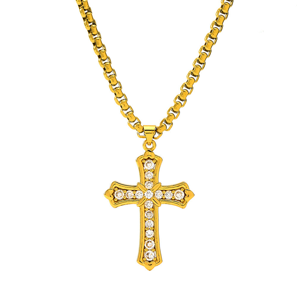 Titanium Steel Diamond Cross Retro Style Unisex Pendants