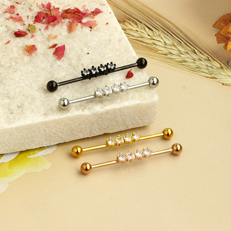 Industrial Barbell Ear External Thread Piercing Bridge Double Straight Rod Stud Earrings