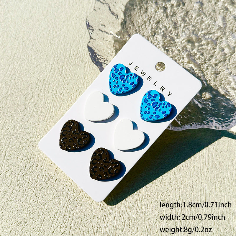 Women's Valentine's Day Denim Love Paint Printing Clay Quality Earrings