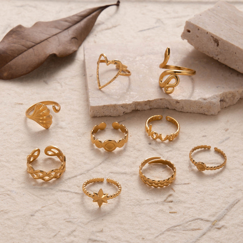 Steel Fashion Stainless Love Snake-shaped Ginkgo Leaf Special Ring