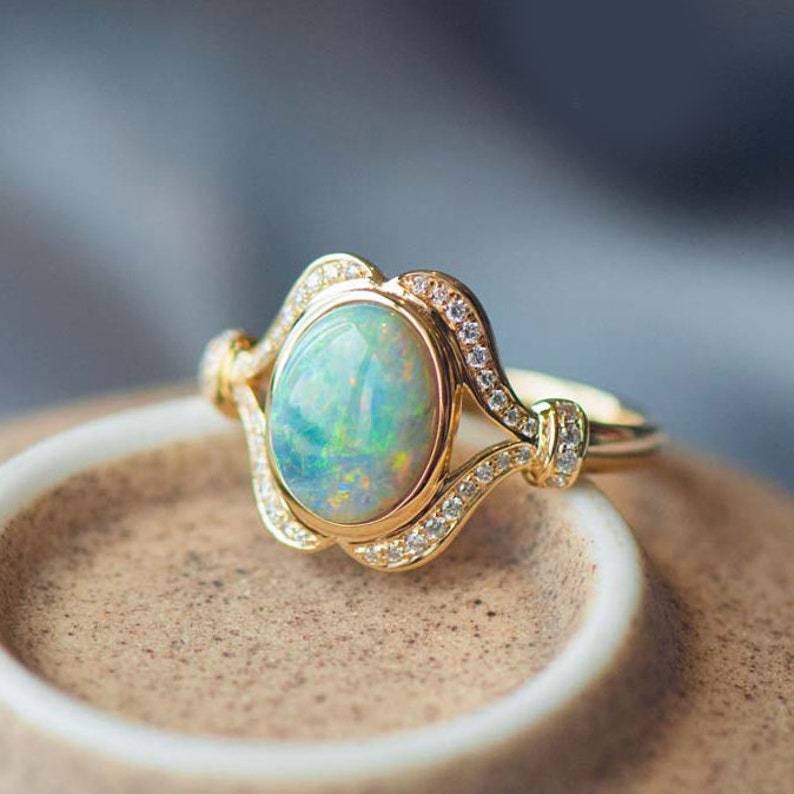 Women's Alloy Inlaid Opal Jewelry Gold Plated White Match Rings