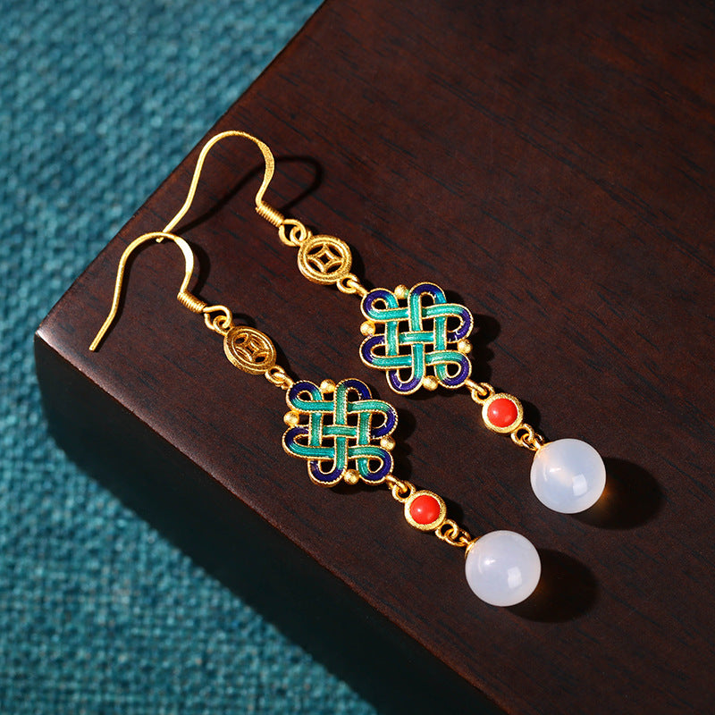 Ale Yuan Sier Needle Inlaid Natural Chalcedony Earrings