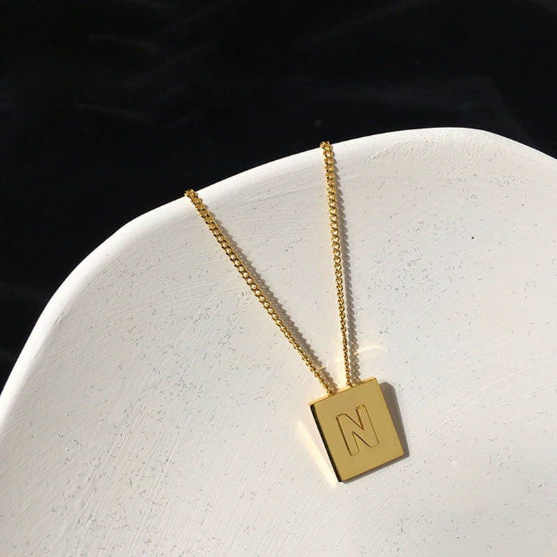 Letter Square Plate English Gold Female Clavicle Necklace