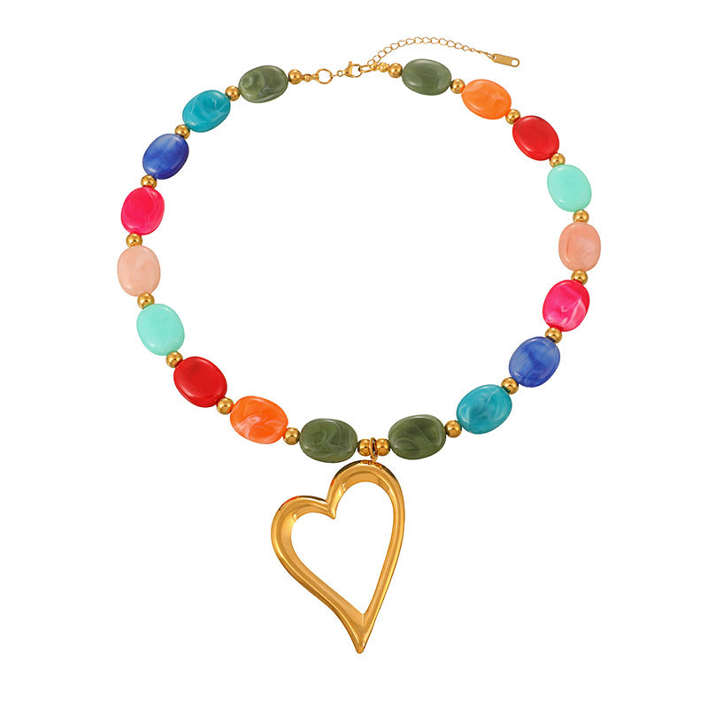 Women's Colorful Crystal String Beads Love Contrast Color Necklace