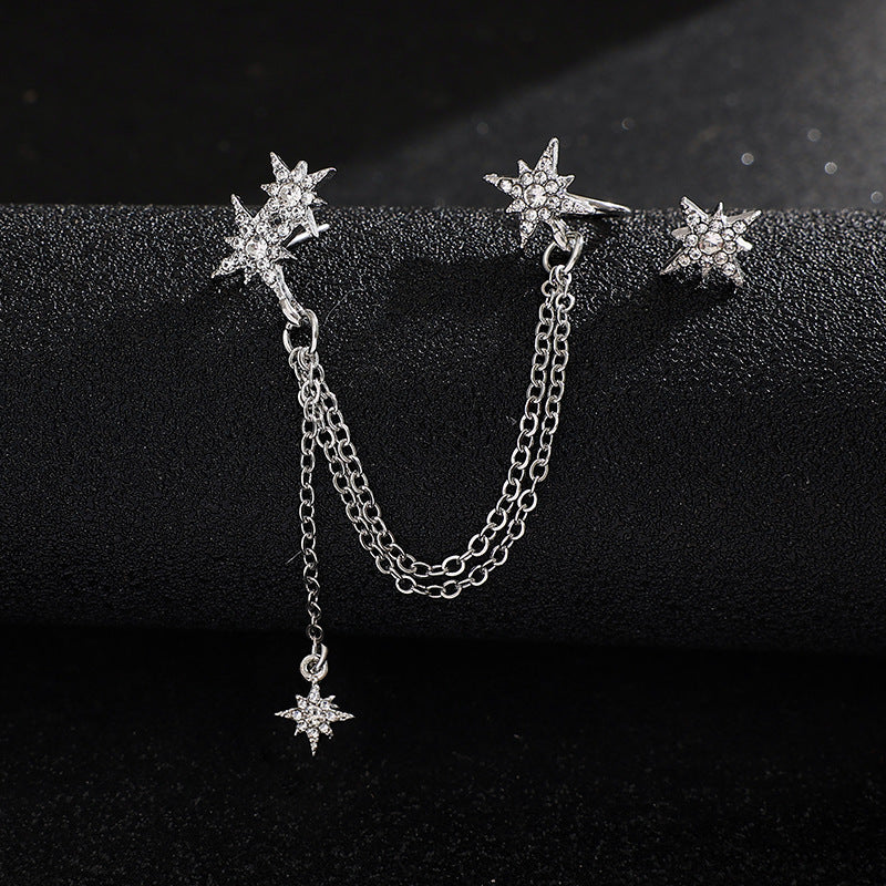 Sier Needle Star Ear Shiny Temperamental Fairy Earrings