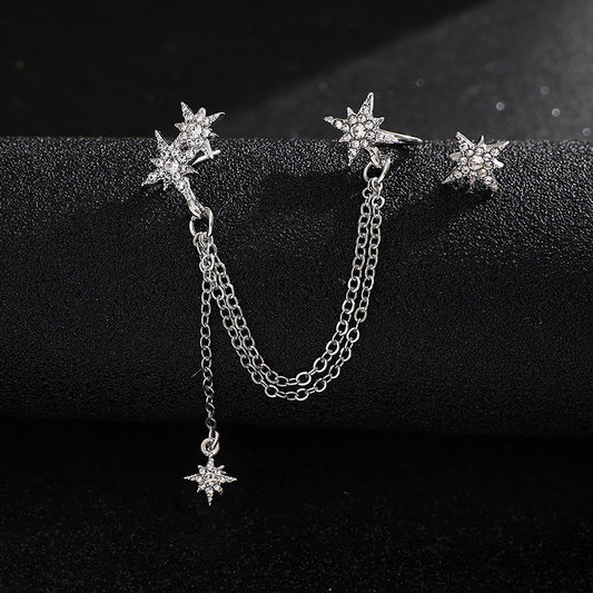 Sier Needle Star Ear Shiny Temperamental Fairy Earrings