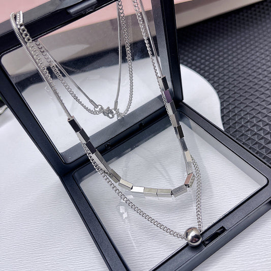 Bones Chain Square Twin Style Ball Necklaces