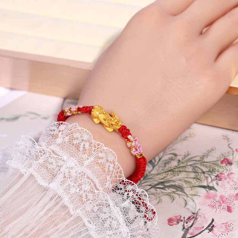 Women's Drawing Pi Alluvial Gold Plated Red Rope Jewelry Bracelets