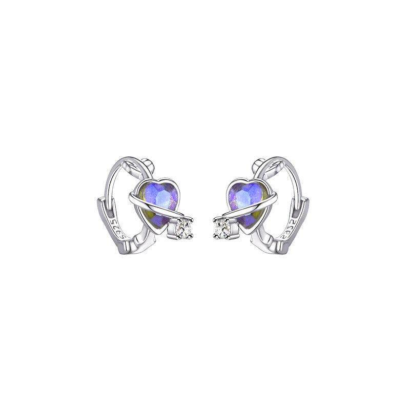 Purple Moonstone Love Heart Clip Exquisite Ear Buckle