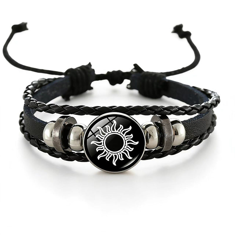 Sun Moon Lovers Time Stone Leather Unisex Woven Couple Gift Bracelet