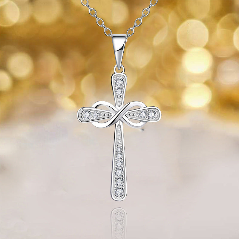 Women's Infinite Love Diamond Cross For Clavicle Necklace