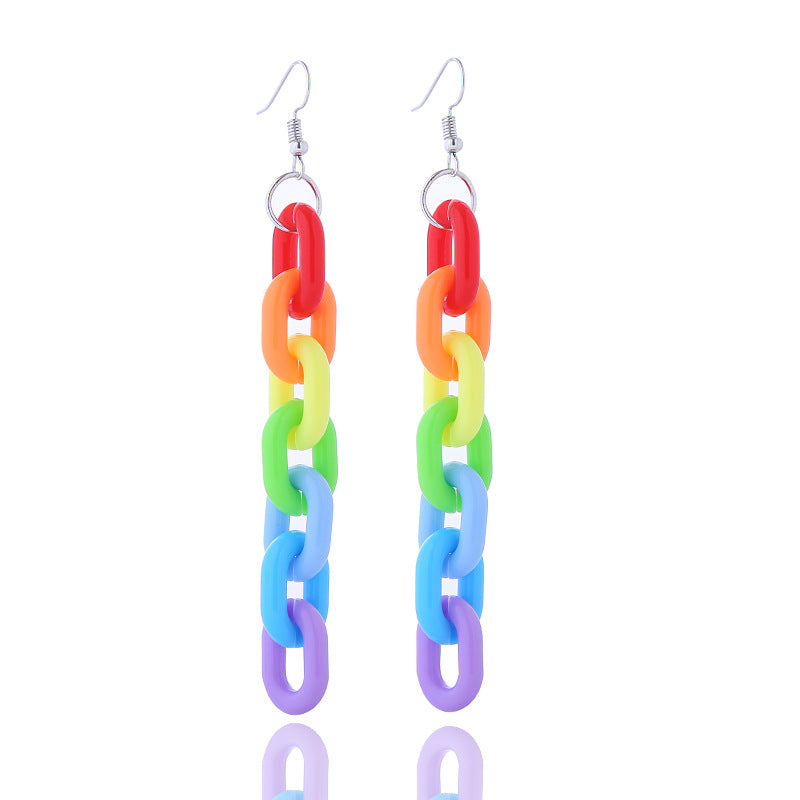 Rainbow Series Fashion Colorful Pin Chain Earrings