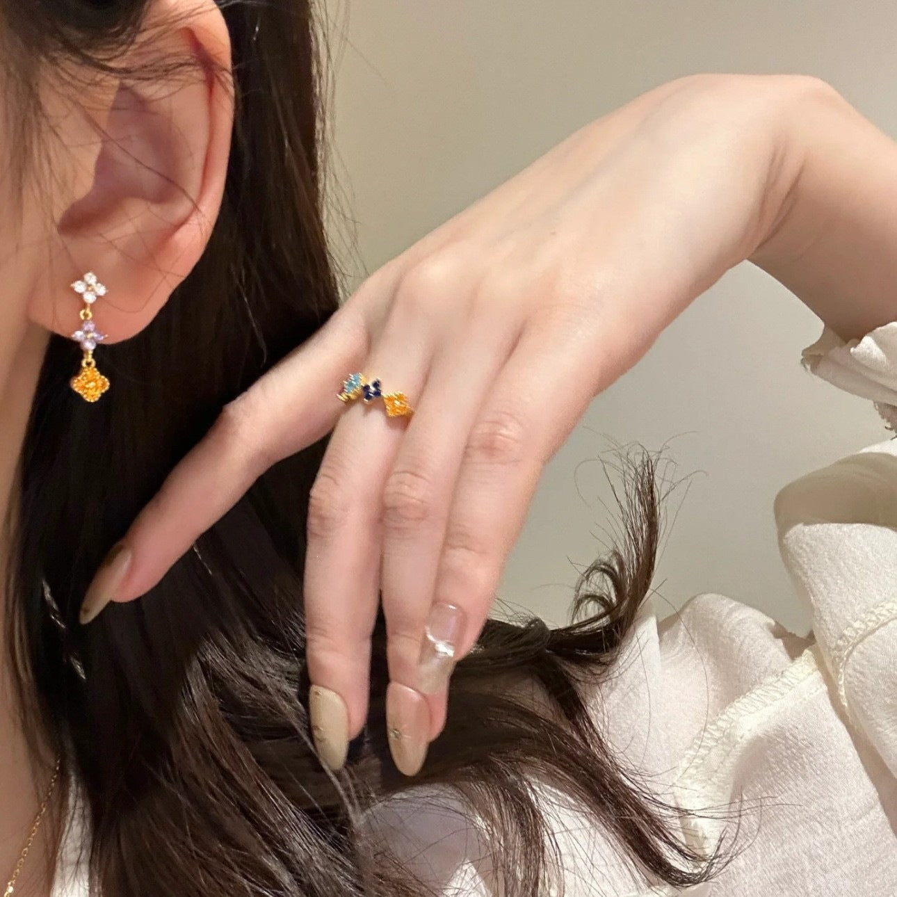 Color Zircon Female Sweet Cute Light Luxury High Sense Rings