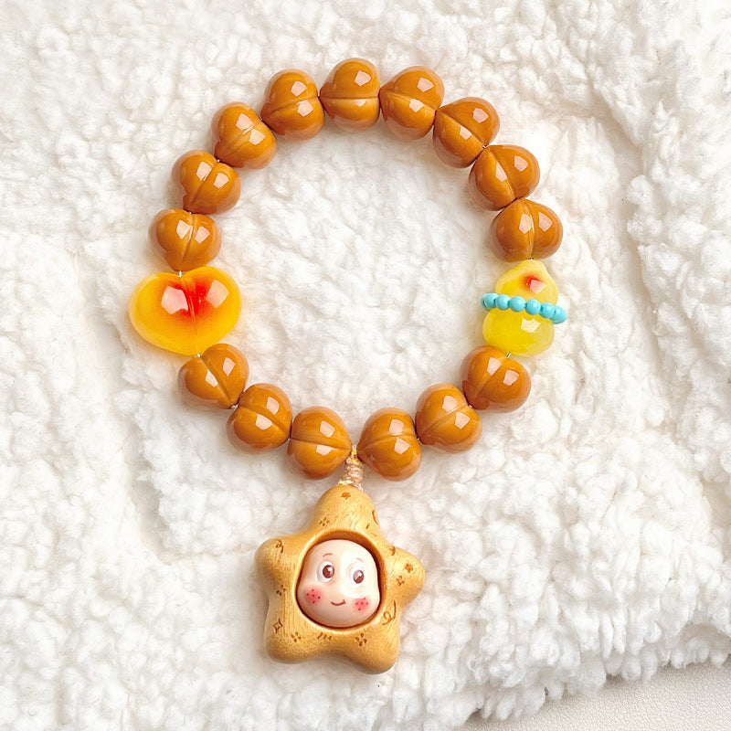 Large Size Ingot Fart Peach Monkey Head Design Ebony People Bracelet