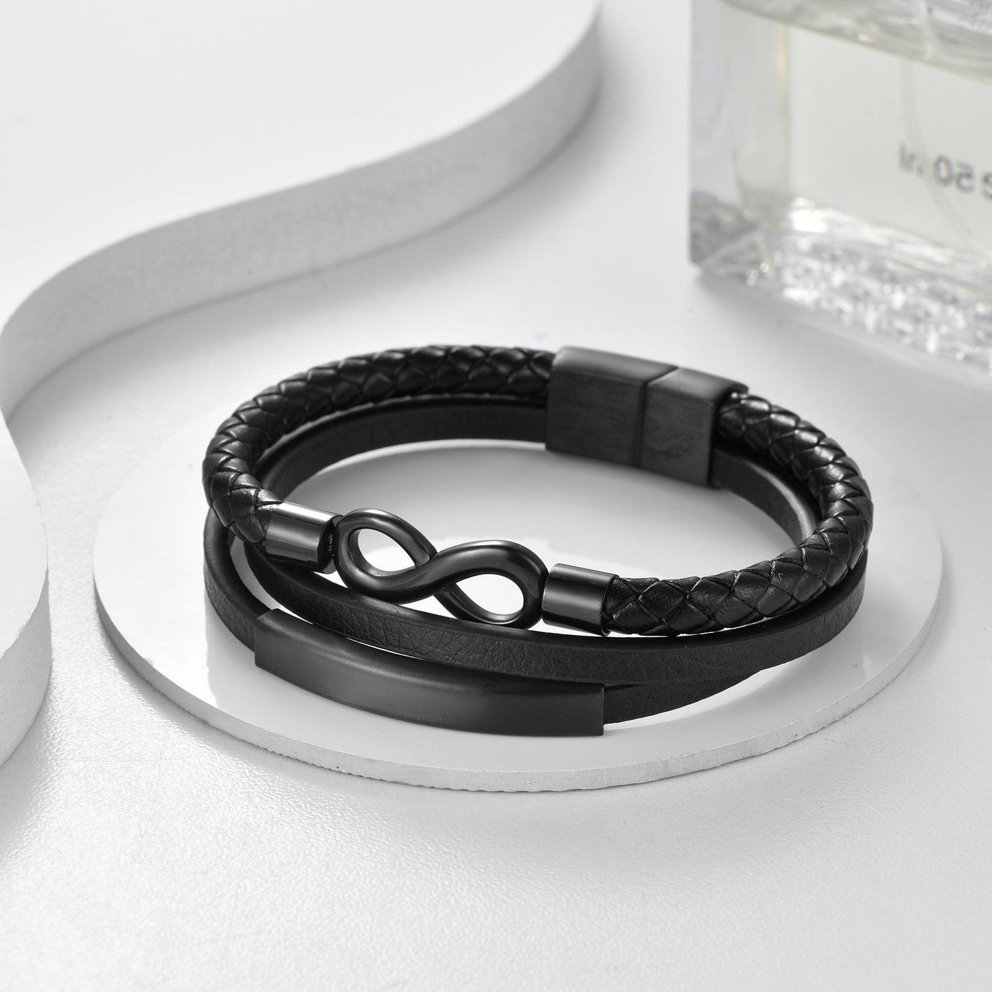 Personality Infinite Symbol Hand-woven Leather Stainless Bracelet