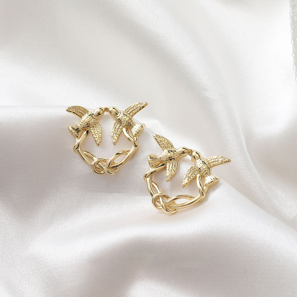 Chinese Simple Hollow Geometry Resin Bird Earrings