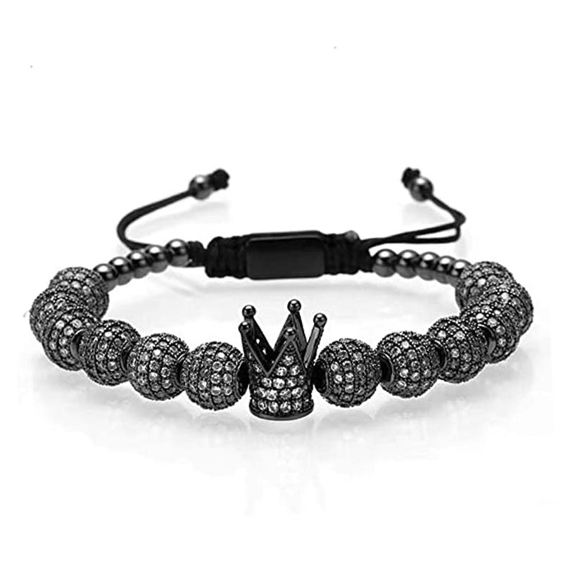 Men's Copper Inlaid Zircon Crown Rotating Ball Diamond Double Bracelets