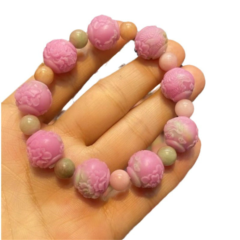 Live Broadcast Optimization Peach Pink Agate Press Engraved Back Lines Bracelets