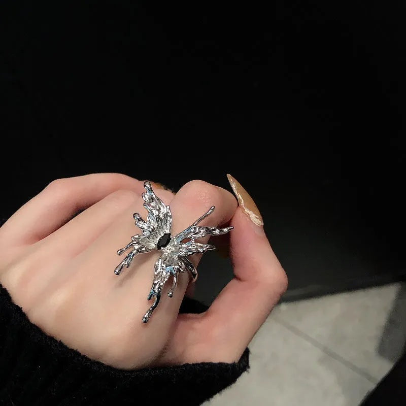Light Luxury Liquid Open Butterfly Cold Style Index Finger Ring