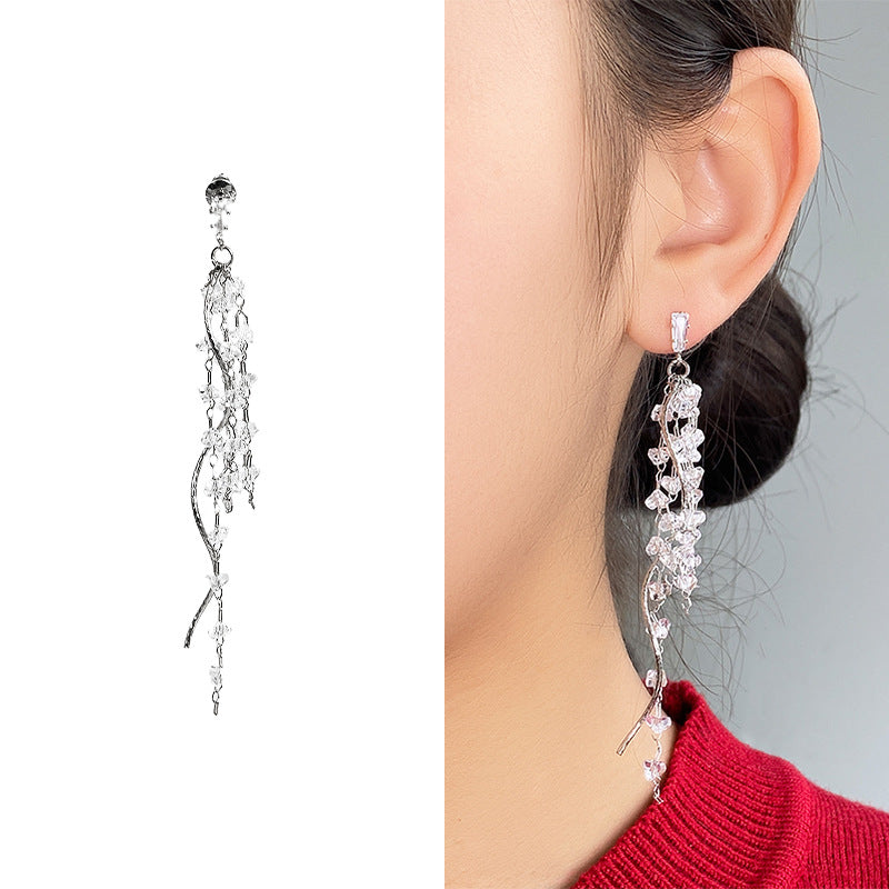 Women's French Entry Lux Long Zircon Tassel Stud Earrings