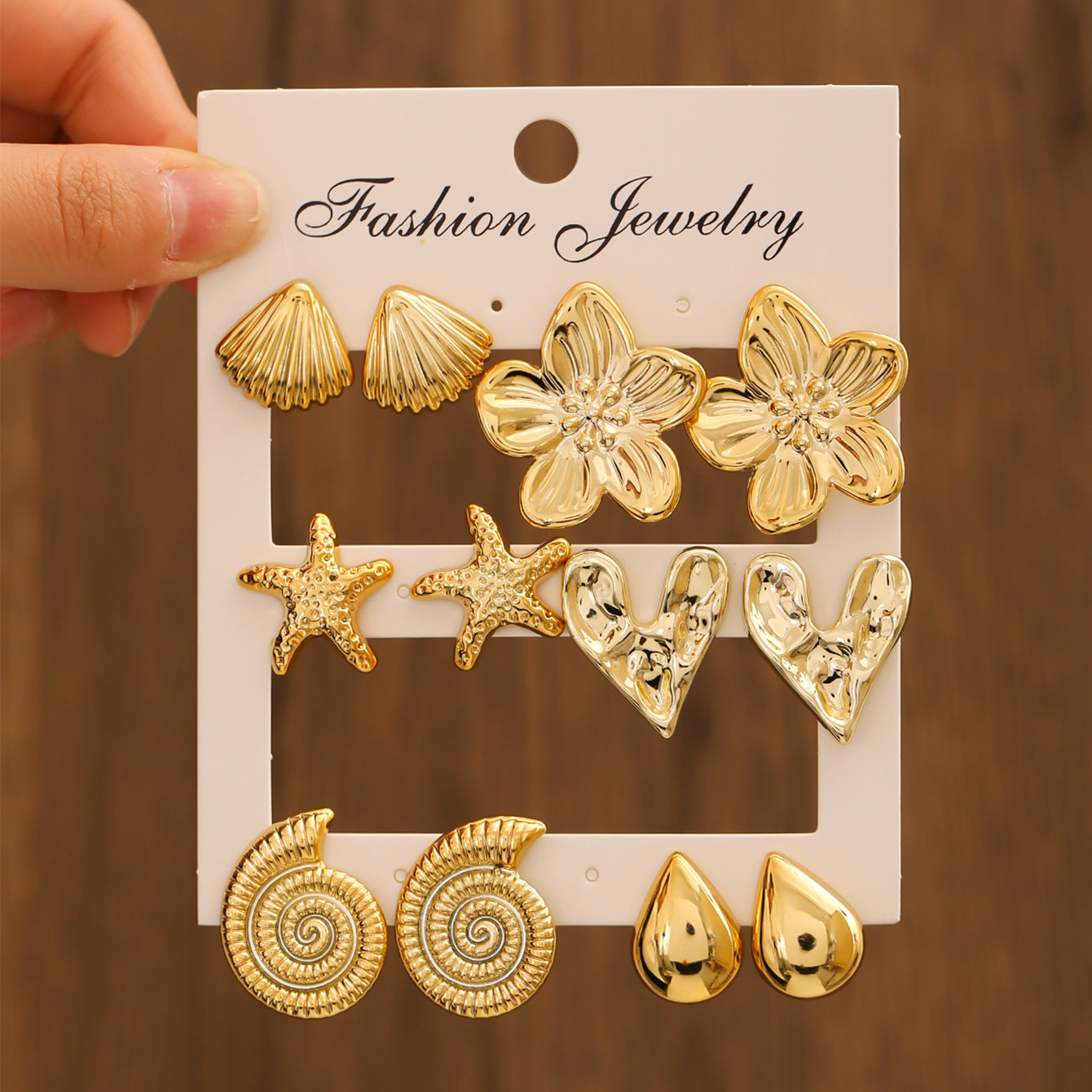 Women's Gold Geometric Fashionable High Sense Combination Earrings