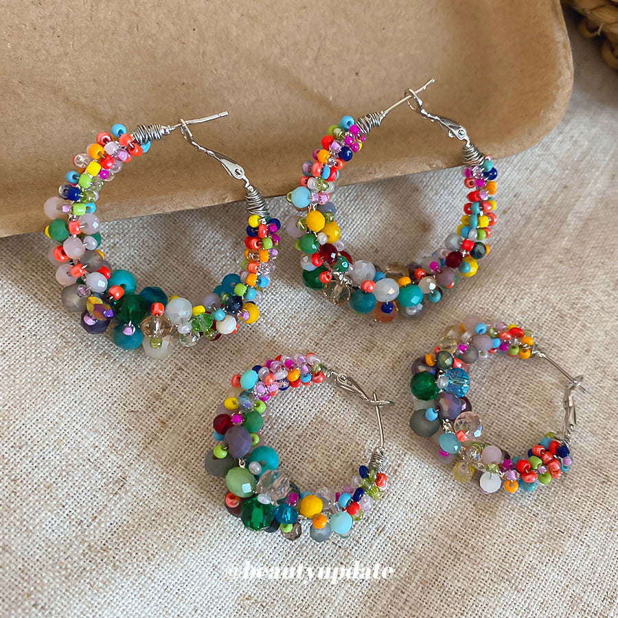 Women's Crystal String Beads Mori Vacation Exaggerated Eardrop Rings