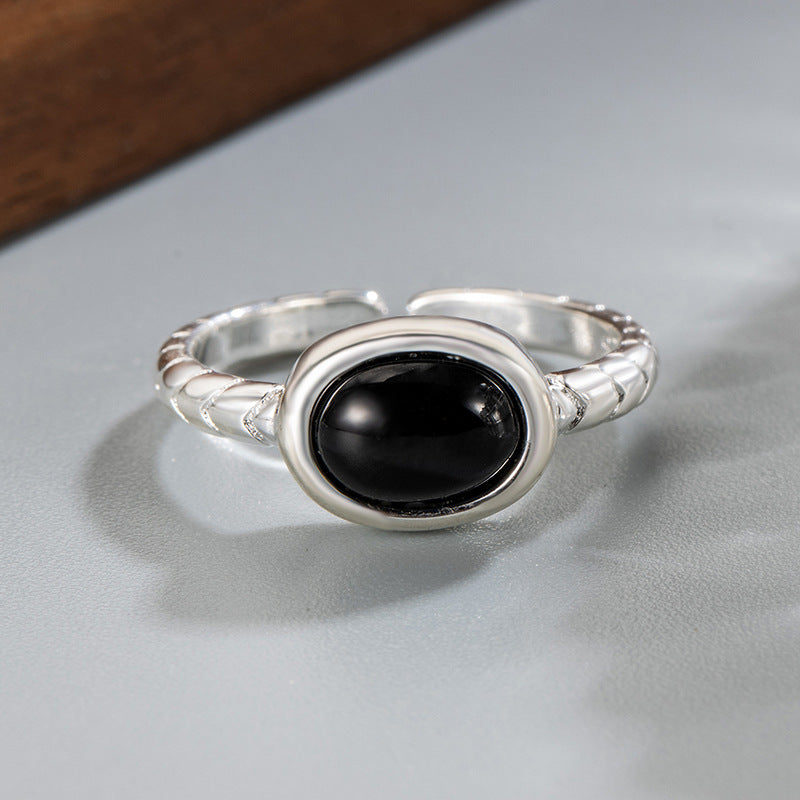 Oval Black Agate White Chalcedony For Design Cool Rings