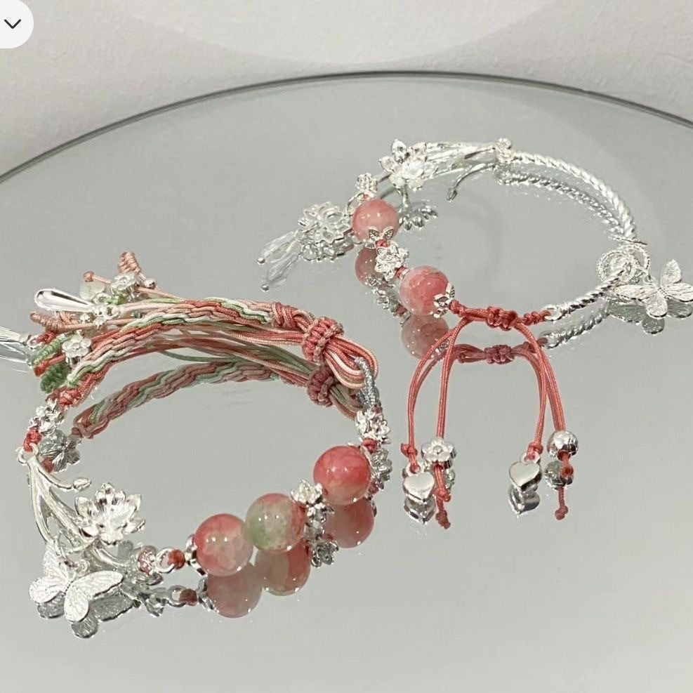 Spring Pink Lotus Pond Butterfly Cherry Blossom Sweet Exquisite Design Bracelet