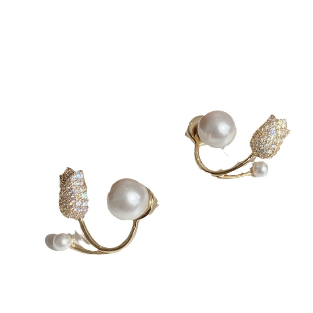 Classic Style Design Tulip Pearl Korean Earrings