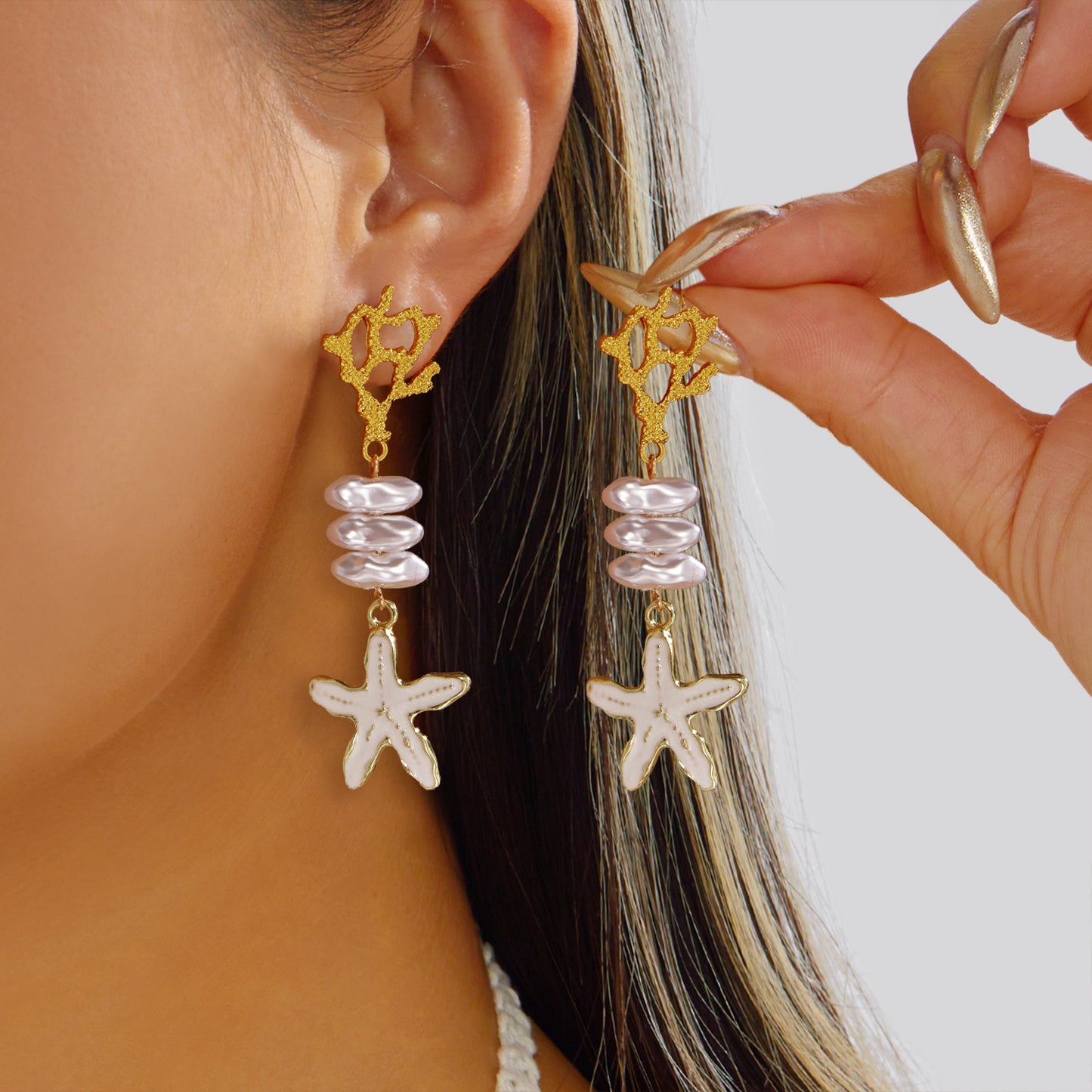 Exaggerated Coral Geometric Niche Creative Imitation Earrings