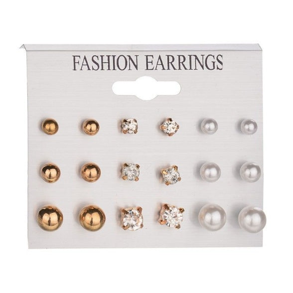 Women's Fashion Simple Round Pearl Metal Combination Earrings