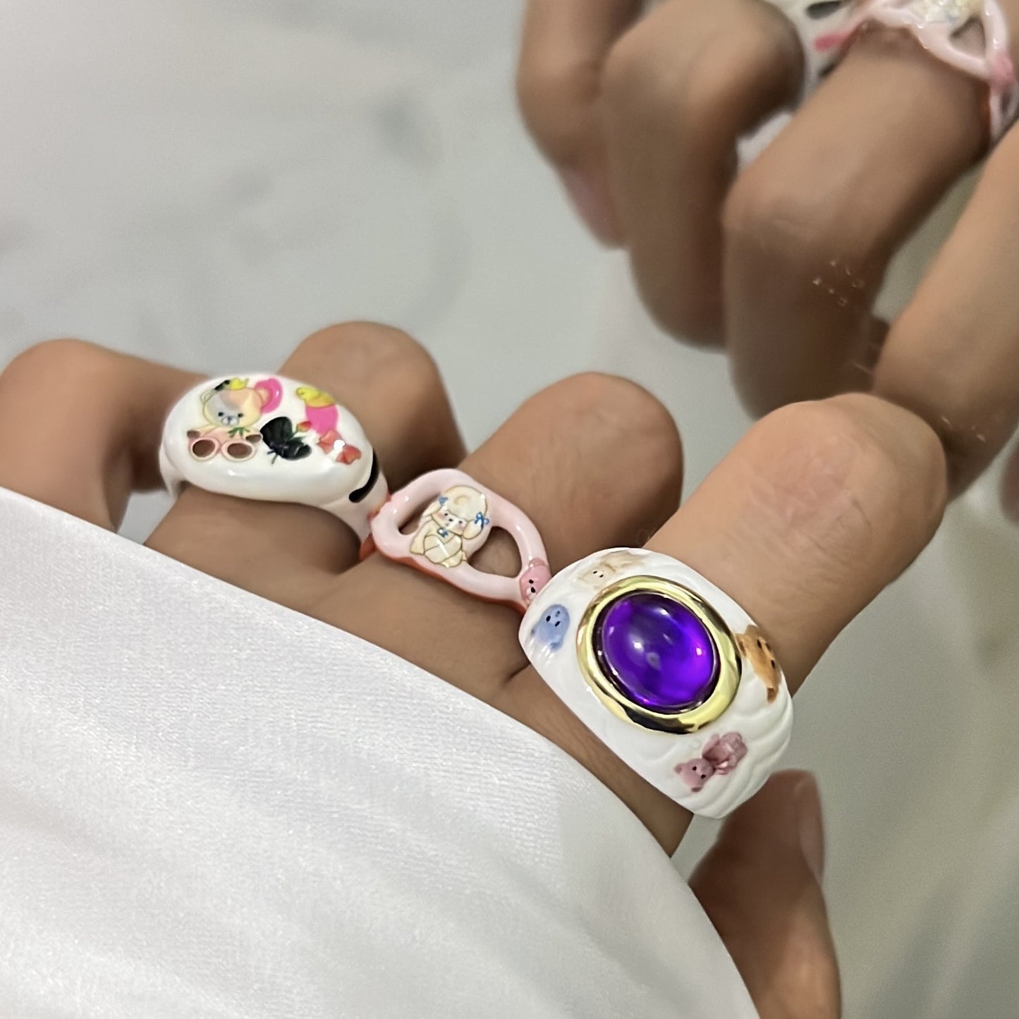 Children's High-grade Design Dripping Oil Open Stacked Band Special Multicolor Ring