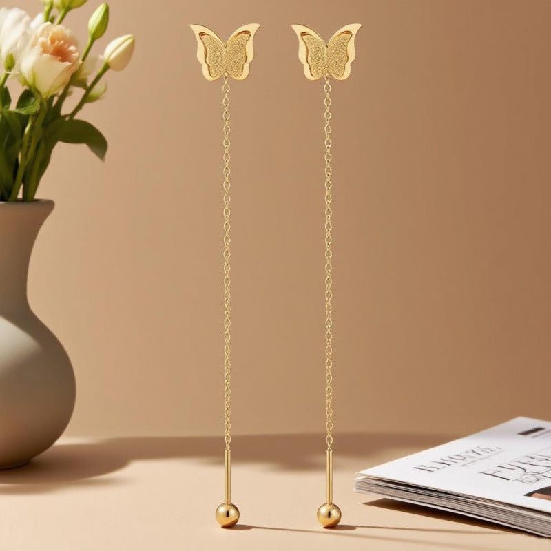 Flower Love Butterfly Long Fringe Female Titanium Steel Trendy Grace Ear Line