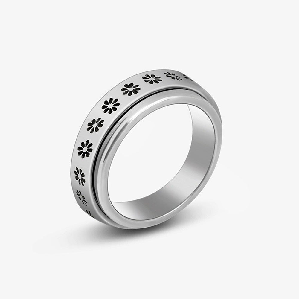 Creative Rotatable Titanium Steel Fashion Simple Flower Rings