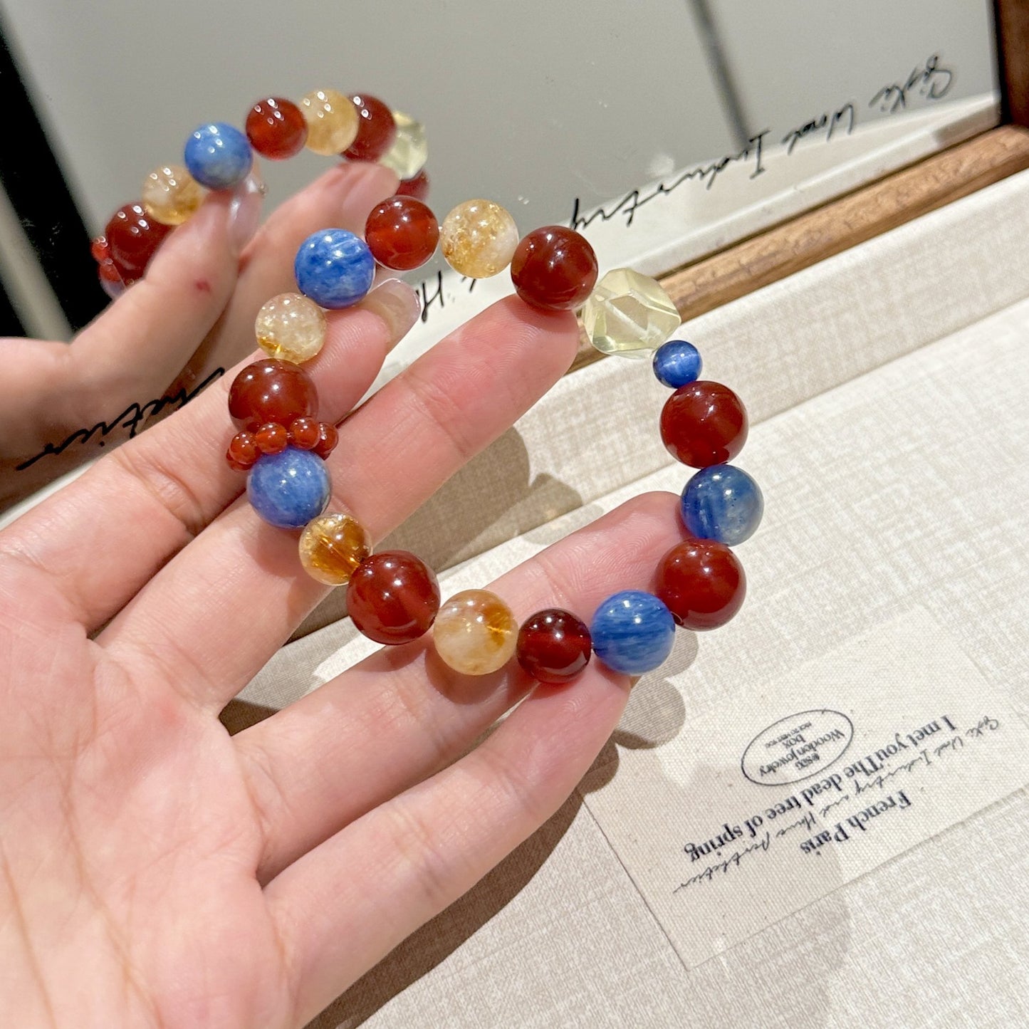 Blue Red Agate Sealant Flower Yellow White Crystal Bracelet