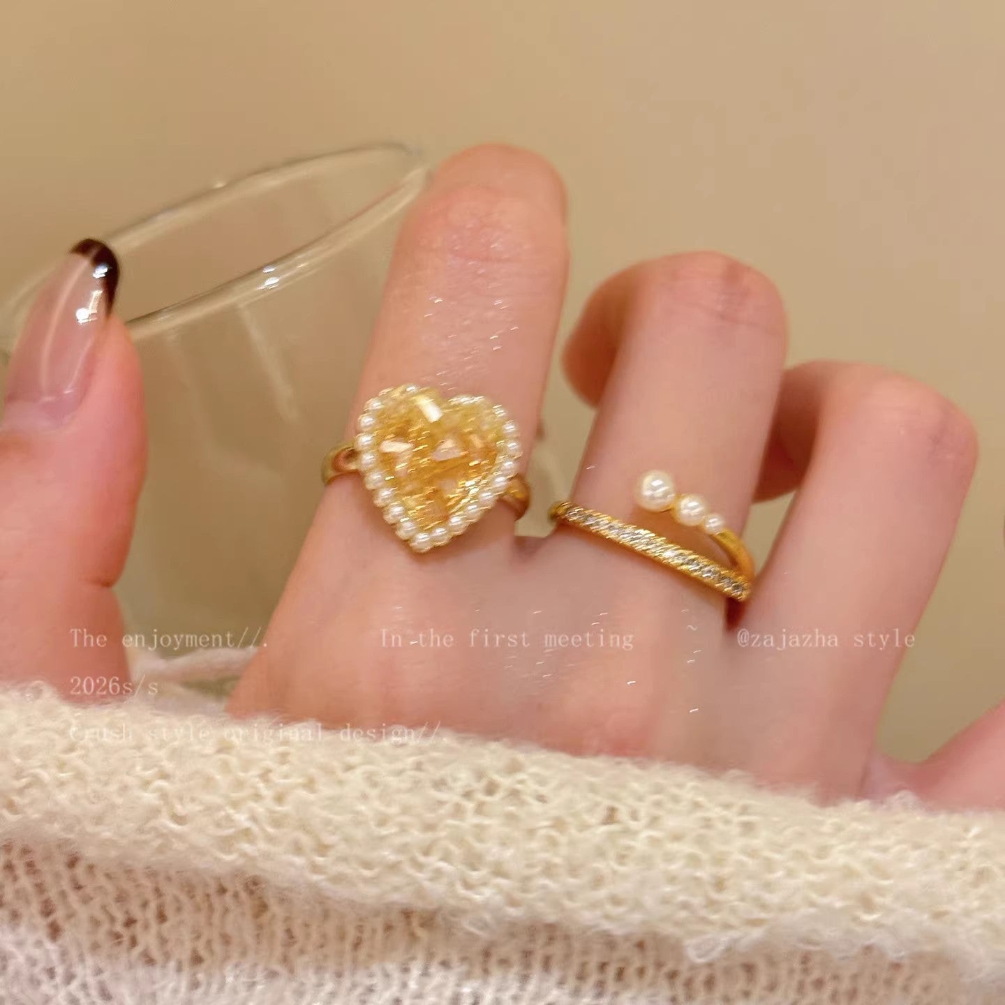 Women's High-grade Orange Gradient Love Heart-shaped Design Index Finger Twin Ring