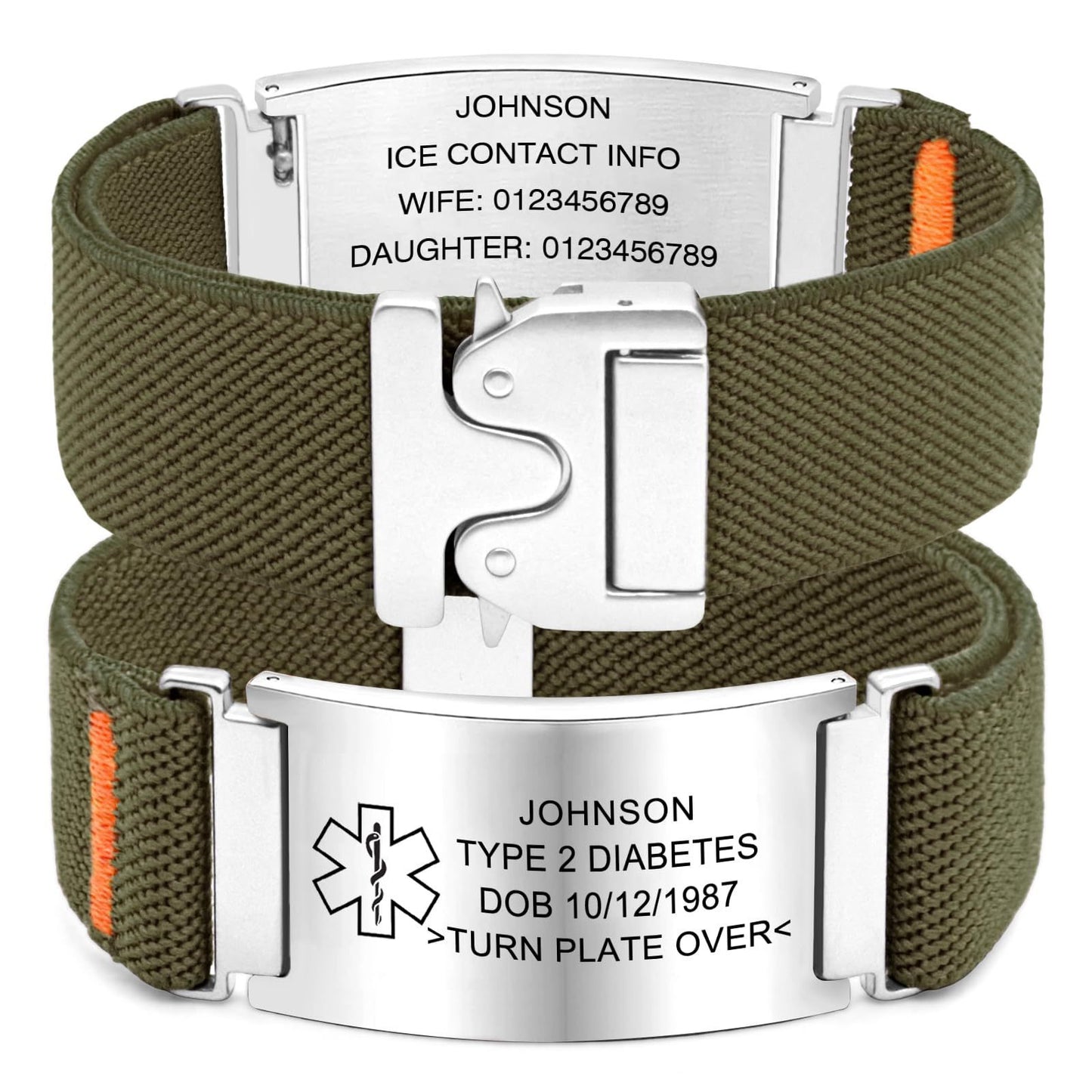 Parachute Buckle Knitted Strap Stainless Steel Curved Medical Bracelet