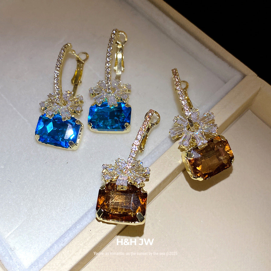 Women's Zircon Flower Square Ear Exquisite Trendy Light Luxury High-grade Stud Earrings