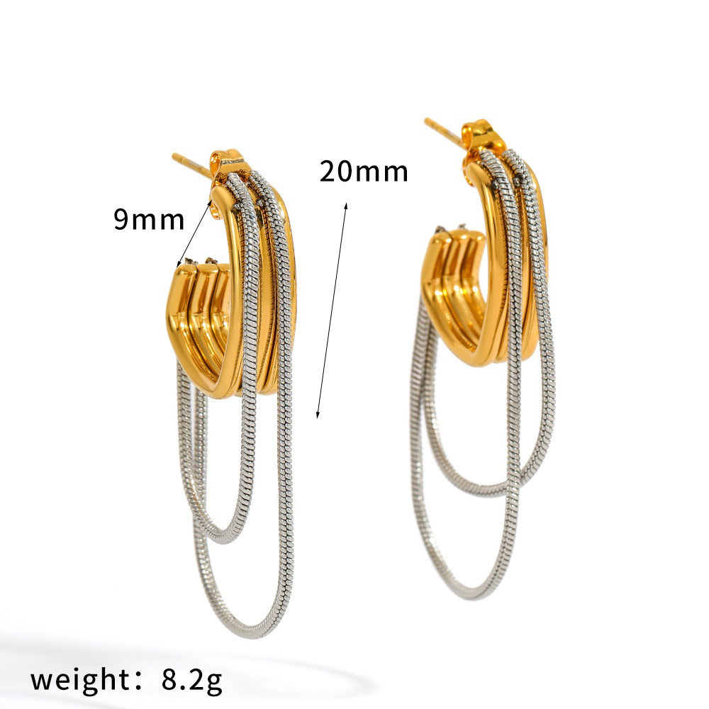 Women's Stainless Steel For Minimalist Design Color Matching Chain Earrings