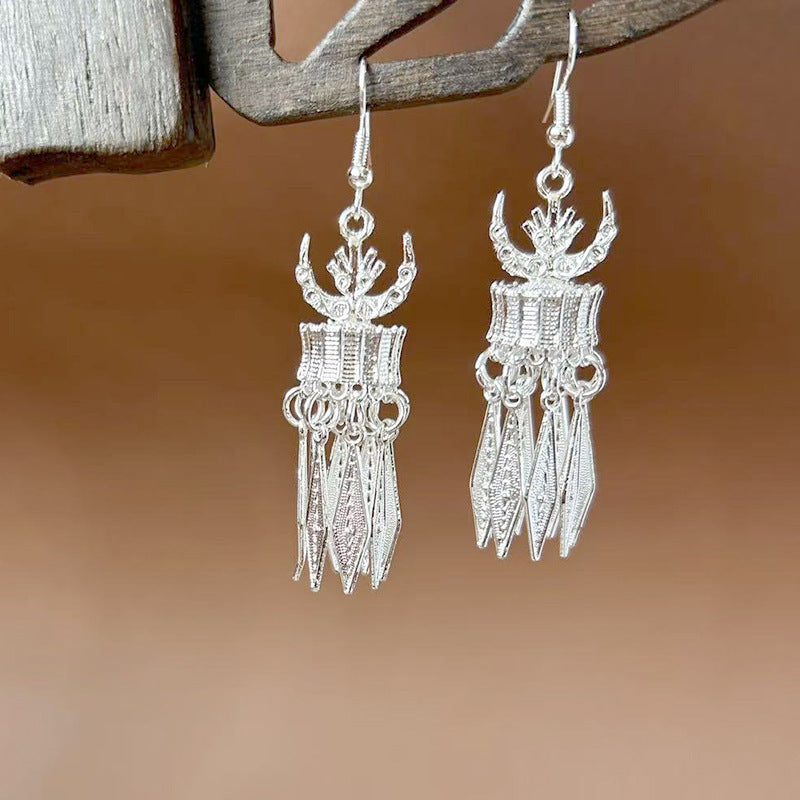 Sier Ethnic Style Peacock Retro Ear Hook Vintage Scenic Spot Earrings