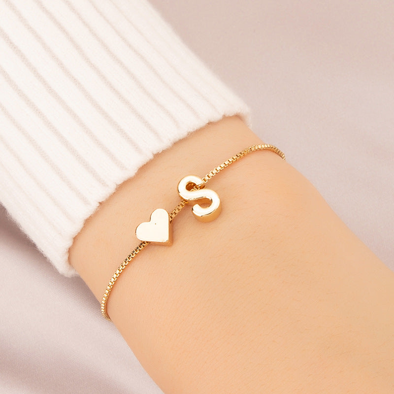 Heart Female Retro Personality Design English Letters Bracelets